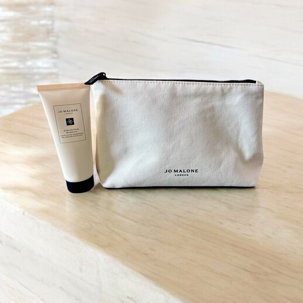 Jo Malone Shower Gel & Travel Pouch Make Up Cosmetic Bag Beige Classic